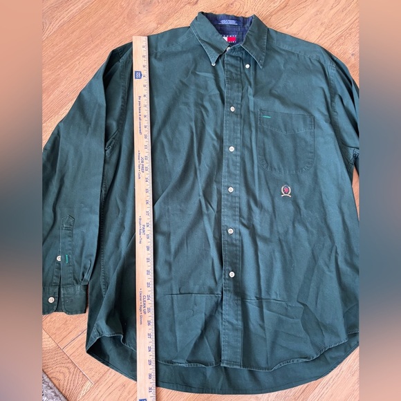 Tommy Hilfiger button down polo Large y2k vintage dark green - Picture 2 of 4